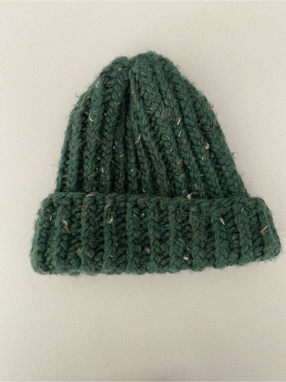 Chunky Green Hand Knit Cuffed Beanie
